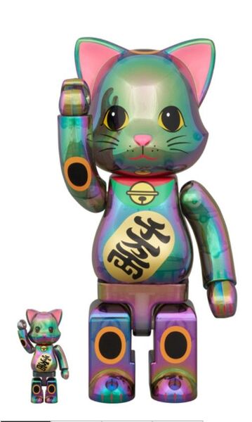 【新品】NY@BRICK 招き猫 千万両 黒透明メッキ 100% & 400% おまけメ組はっぴ3体