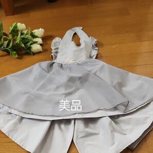 美品女のこワンピース型エプロン グレー レース長さ調整機能つき かわいい おね引き