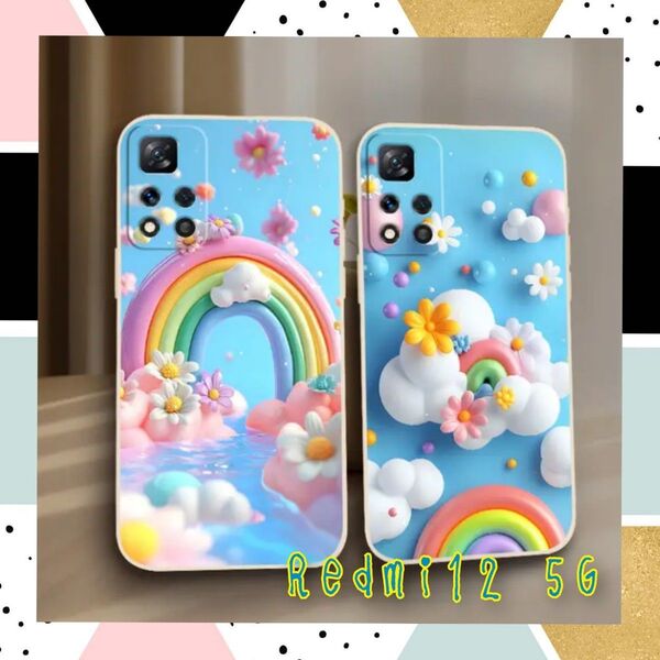 Redmi12 5Gケースかわいい お花 レインボー 空