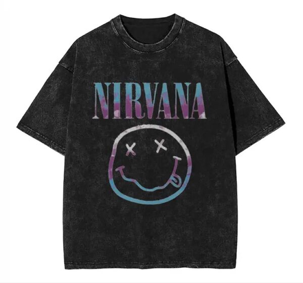 ニルヴァーナ ビッグTシャツ XLサイズ 杢ブラック NIRVANA スマイル ブリーチ インユーテロ 半袖 ロックT 黒