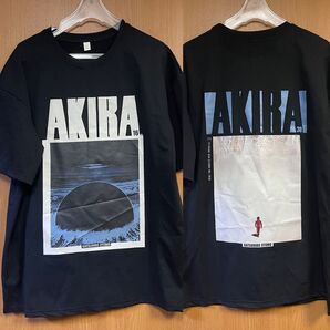 Lサイズ 両面プリント AKIRA 大友克洋アキラ アニメTシャツ 黒 ネオ東京 金田正太郎 島鉄雄 SF 胸プリント 半袖