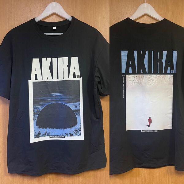 Lサイズ 両面プリント AKIRA 大友克洋アキラ アニメTシャツ 黒 ネオ東京 金田正太郎 島鉄雄 SF 胸プリント 半袖