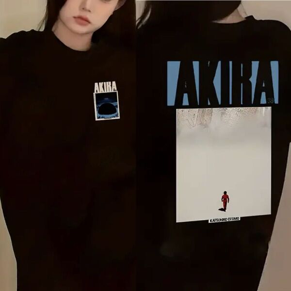 綿 3L XXLサイズ 両面プリント AKIRA 大友克洋アキラ アニメTシャツ 黒 ネオ東京 金田正太郎 島鉄雄 胸プリント