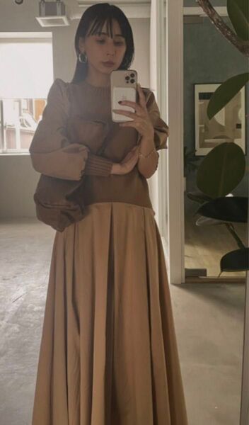Ameri Vintage KNIT DOCKING VOLUME DRESSニット ドッキング ボリューム ロングワンピース