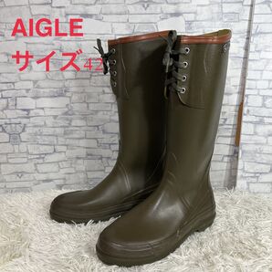 AIGLE エーグル レースアップ レインブーツ ロング 長靴 42 26cm