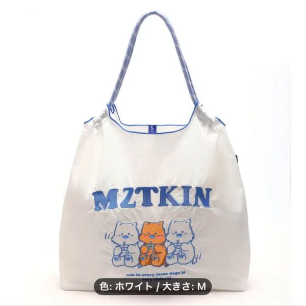 海外製 レディースナイロン刺繍バッグ 3匹のわんこ ホワイトMサイズ