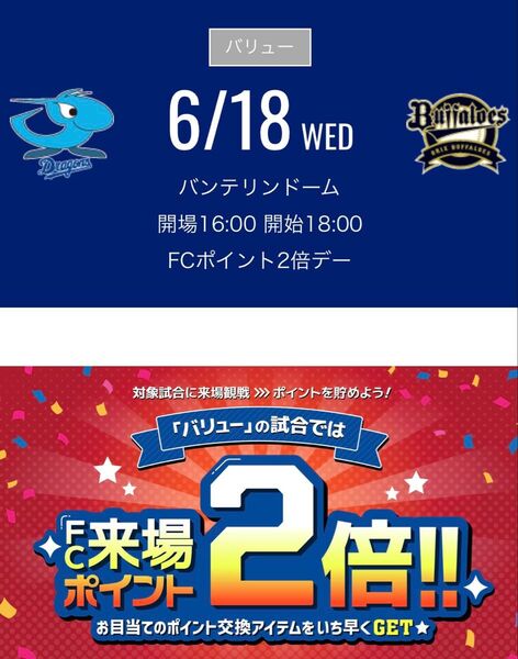 中日ドラゴンズvsオリックスバファローズ チケット 2025年6月18日 値引き応じます