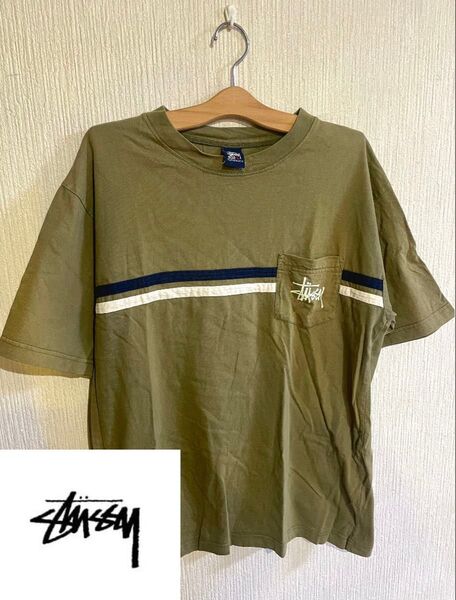 オールドステューシー Tシャツ 古着 Lサイズ カーキステューシー
