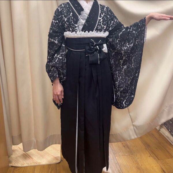 袴 卒業式 小学校 小学生 かわいい 黒 金 フリル レース パール