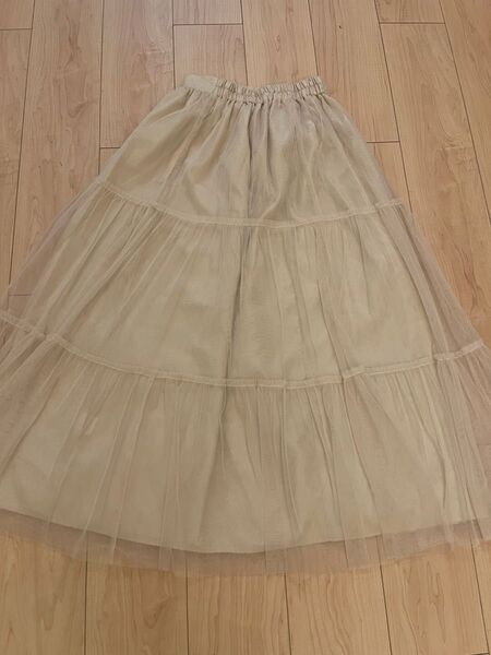 ベージュ チュール ロングスカート