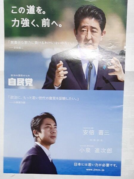 貴重な非売品!自民党:安倍晋三総裁&小泉進次郎農林部会長(共に当時)・カラーチラシ