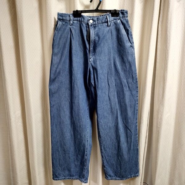 ドレープデニムタックパンツ UNIQLO ユニクロ ワイド パンツ ジーンズ L メンズ 古着