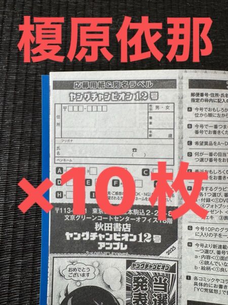 ヤングチャンピオン2025年12号アンプレ 榎原依那 QUOカード応募用紙10枚