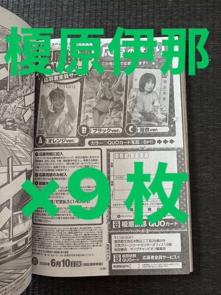 ヤングチャンピオン 2025年 No.11 榎原依那 全員サービス応募用紙9枚