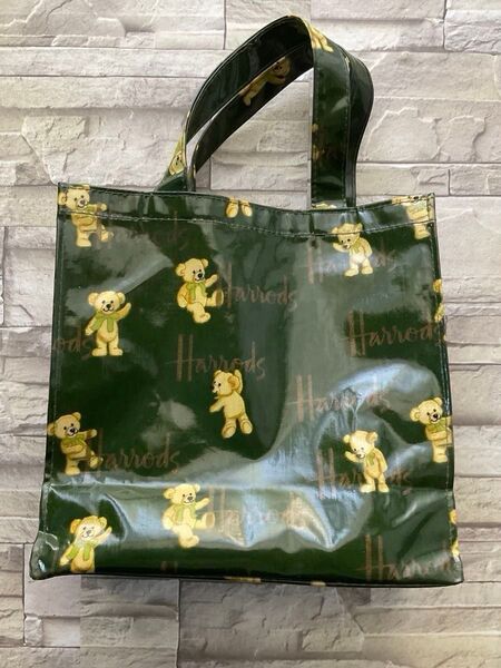 Harrods ハロッズ ビニール トートバッグ グリーン系 ベア柄