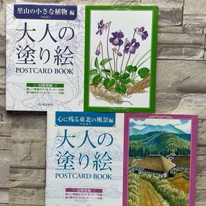 大人の塗り絵 POSTCARD BOOK (中古・訳あり品) 2冊セット 心に残る東北の風景編 ・里山の小さな植物編