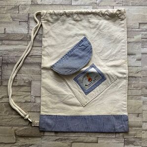 COUNTRY RABBIT 巾着袋 生成り 帆布 ギンガムチェック