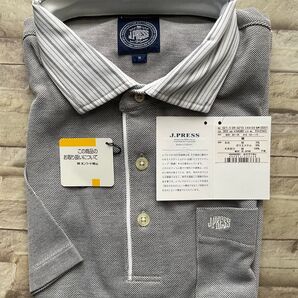 J.PRESS メンズ 半袖ポロシャツ Mサイズ グレー系 襟ストライプ 日本製 オンワード樫山 (新品未使用)