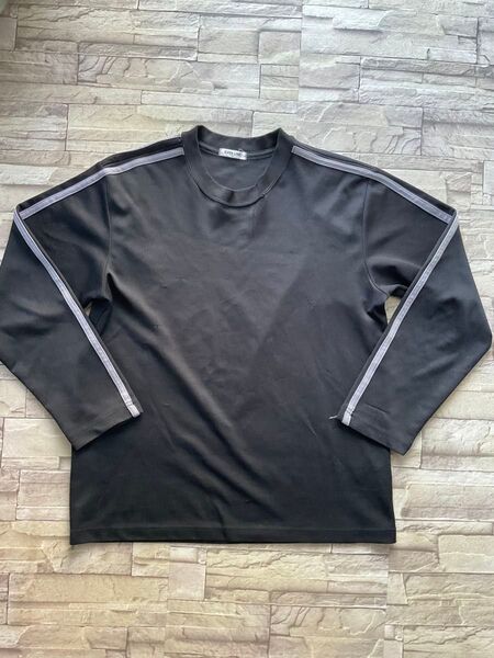 EVEN LINE メンズ 長袖Tシャツ ブラック系× グレー(ライン) Mサイズ (used・中古品)