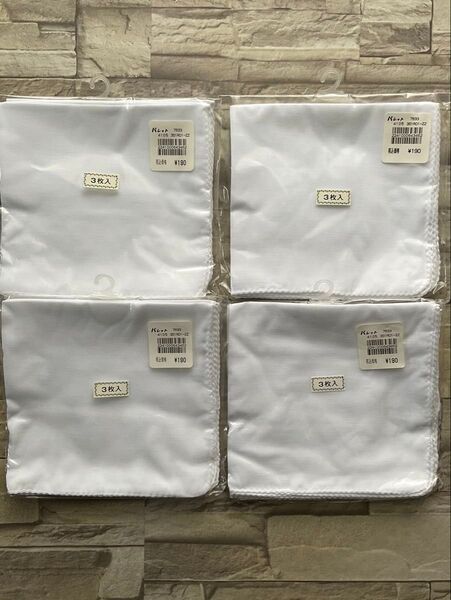 ガーゼハンカチ ホワイト(3枚入り) 4セット(合計12枚) 約14×14cm (新品未使用品)