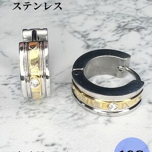 フープピアス ゴールド ローマ数字 ステンレス ピアス リング ジルコニア ユニセックス 両耳用