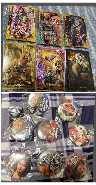 新日本プロレス ローソンコラボ トレーディングカード 缶バッジ 高橋ヒロム選手、棚橋弘至選手 内藤哲也選手、エルデスペラード選手