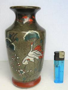古い　色絵　花瓶　鶴