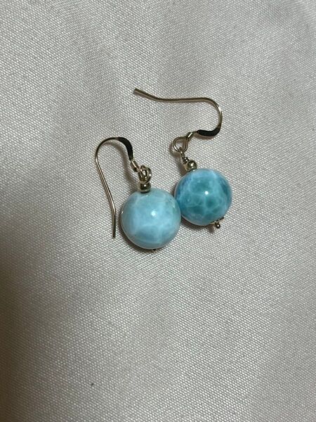 ラリマー 超大粒 丸玉 ピアス 金具ゴールド