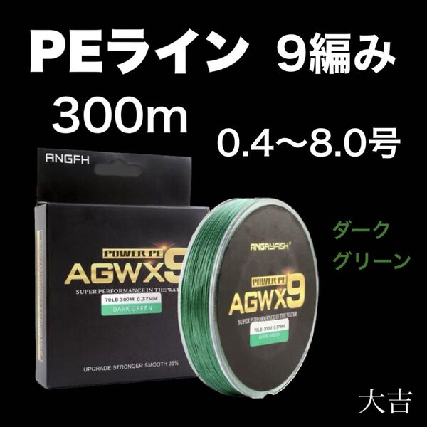 PEライン 高強度 9編み ダークグリーン 300m ライン 釣り糸 新品