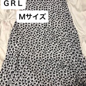 GRL グレイル 白×黒 小花柄スカート Mサイズ ロングスカート マキシ丈 Mサイズ
