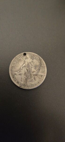 アメリカ領フィリピン 50センタボ 銀貨 1917年