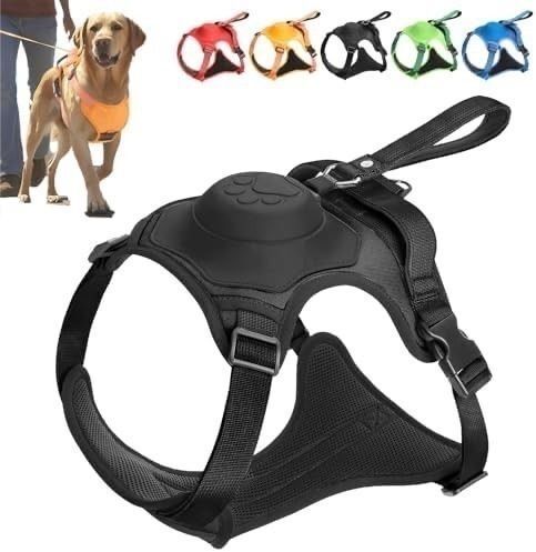 犬用ハーネス 内蔵リード 格納式リード ハーネス L 自動ロック 黒 散歩