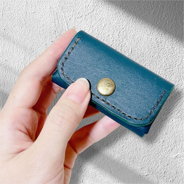 コインケース 小物入れ ハンドメイド コンパクト 本革 グリーン