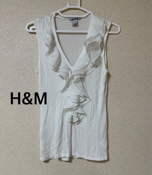 H&M フリルトップス ノースリーブ ブラウス カットソー