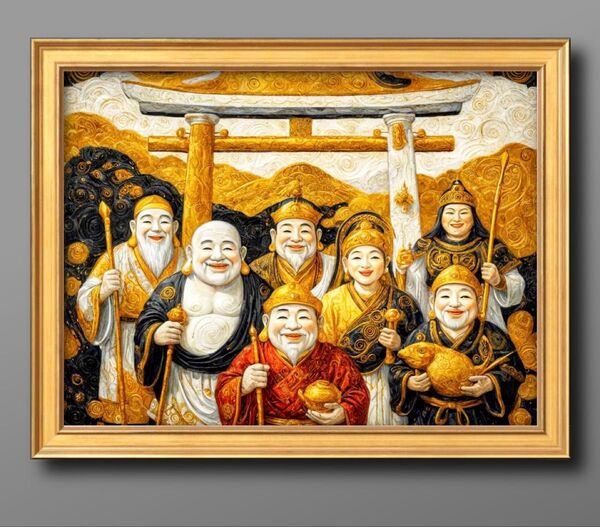 幸運の七福神 開運と癒し 守り神 縁起の良い 額縁付きグラフィック