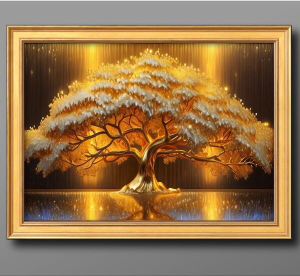 幸福の黄金の木 運気を呼ぶ 額縁付き 金運を開運するインテリア絵画グラフィック