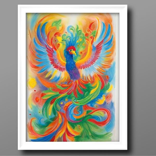 運気を呼ぶ鳳凰 額縁付き 健康運、金運を開運するインテリア絵画グラフィック