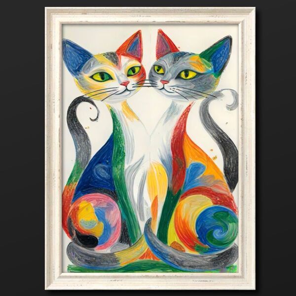 幸福の猫 開運アート 額縁付き 絵画グラフィック