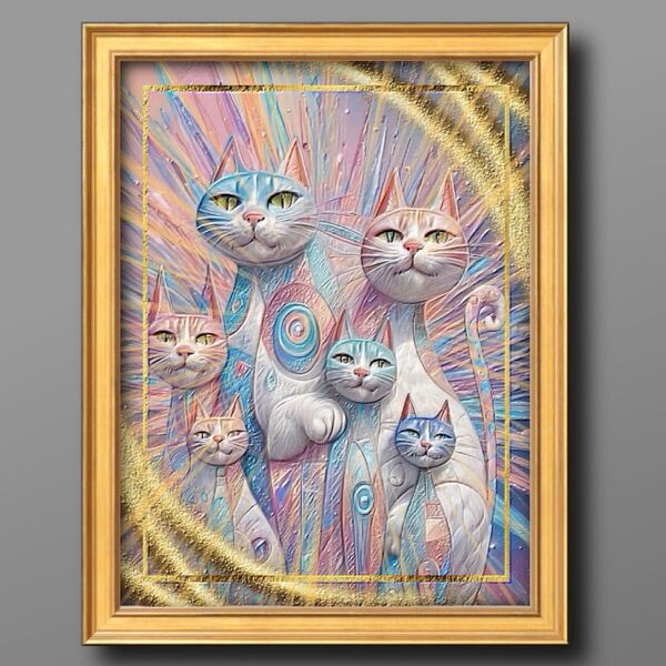 開運猫家族 運気を呼ぶ 額縁付 健康運、金運を開運するインテリア絵画グラフィック