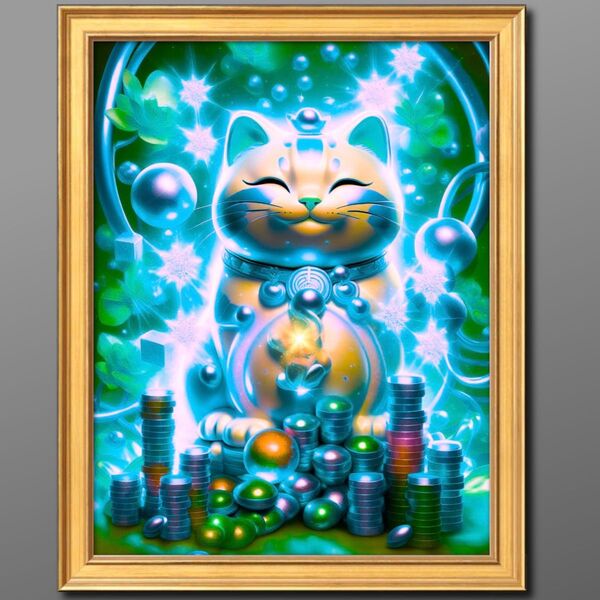 開運招き猫 額縁付き 風水ヒーリング 幸福絵画グラフィックアート
