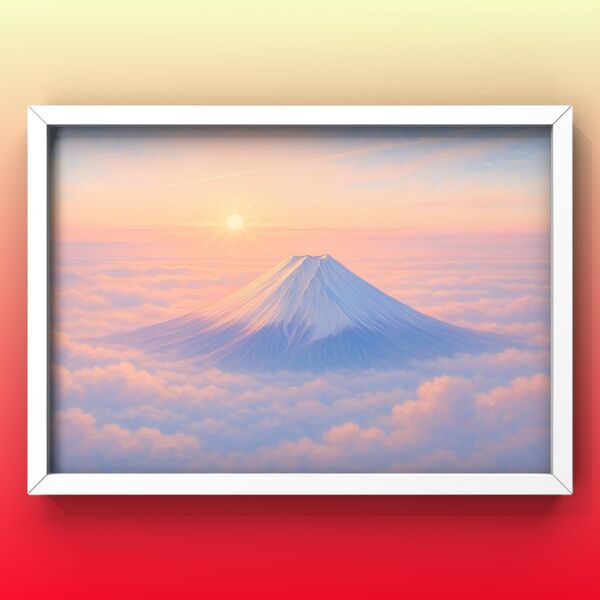 運気を呼ぶ富士山 額縁付き 健康運、金運を開運するインテリア絵画グラフィック