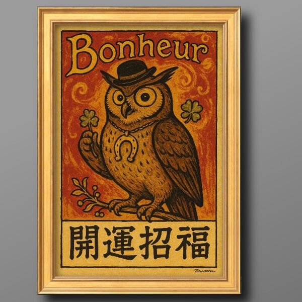 幸せのふくろう 開運風水ヒーリング 幸福絵画グラフィックアート