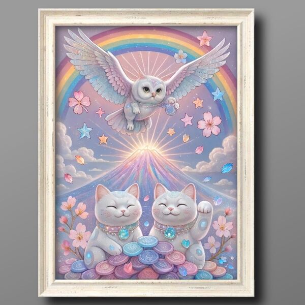幸福と開運の世界 額縁付き 絵画グラフィック