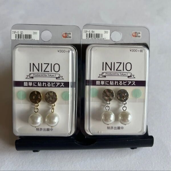 D) 簡単に貼れるピアス 2個 INIZIO ゴールド シルバー パール イヤリング おしゃれ アクセサリー