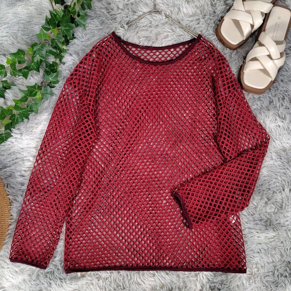 GORGE◎メッシュ ニサマーットセーター(F)ストレッチ 長袖 派手すぎない赤