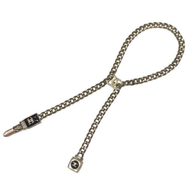 CHANEL シャネル リップスティック ココマーク チェーンネックレス ペンダント チョーカー 金 黒