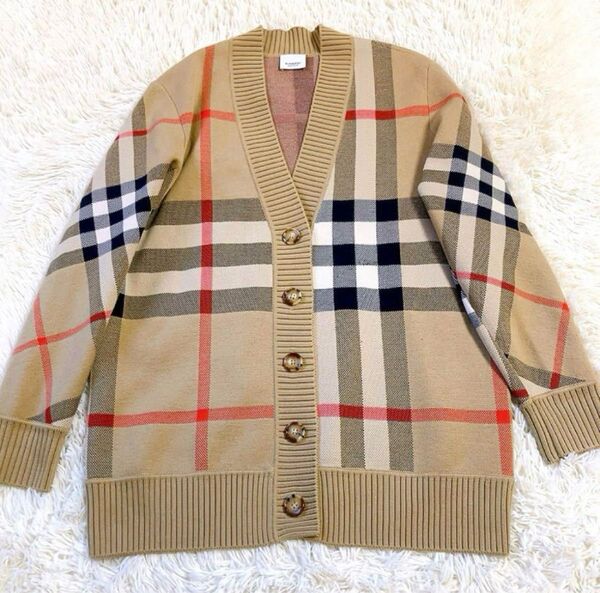 現行 BURBERRY バーバリー メガチェック サイズL テクニカルウール ジャカードカーディガン