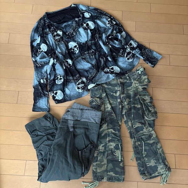 まとめ売り archive 平成ギャル Y2K 90s 00s ドクロ スカル ミリタリー カーゴパンツ ダブルウエスト 骸骨