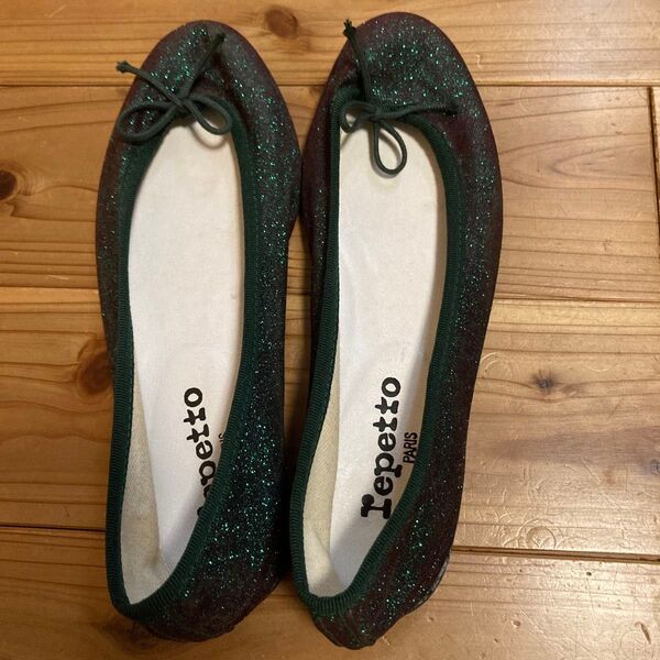 repetto ラメ入りバレエシューズ 緑 サイズ37