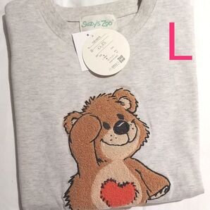 Suzy's Zoo クマ サガラ刺繍 Tシャツ Lサイズ アイスグレー スージー・ズー